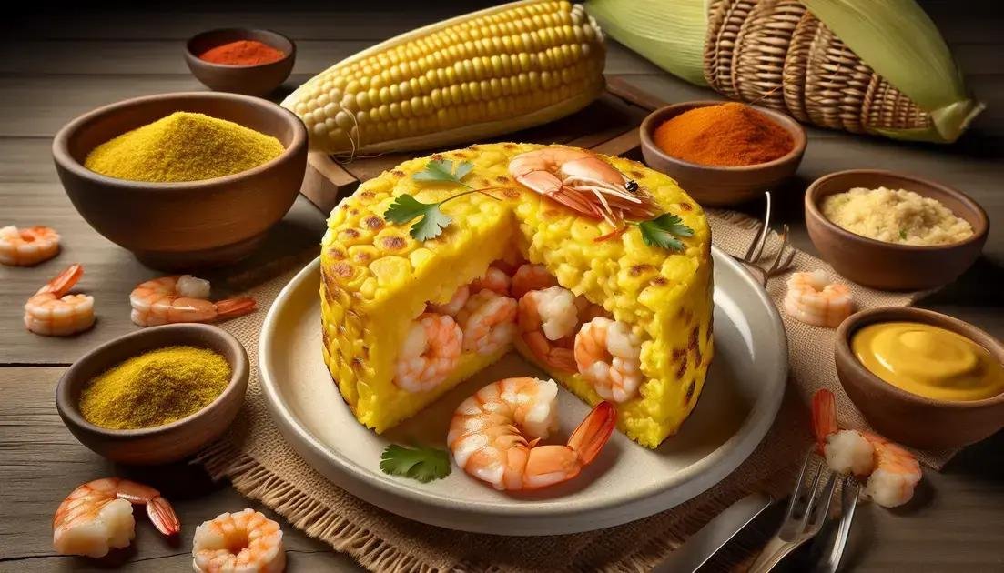 Bolo de milho com recheio de camarão: sabor que desafia expectativas